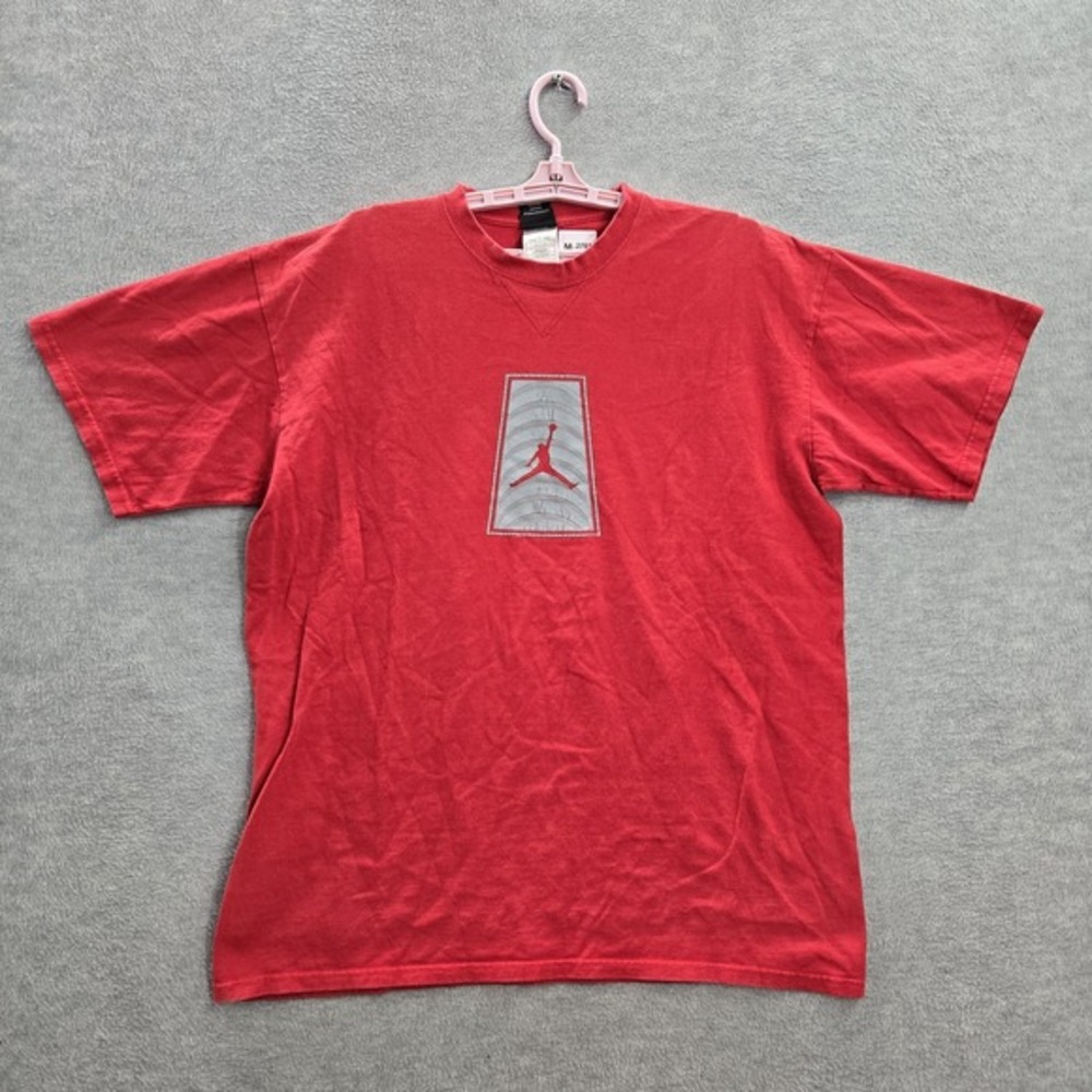 VINTAGE Air Jordan Men Shirt L Red Jumpman Logo Short Sleeve Cotton‎ Y2K